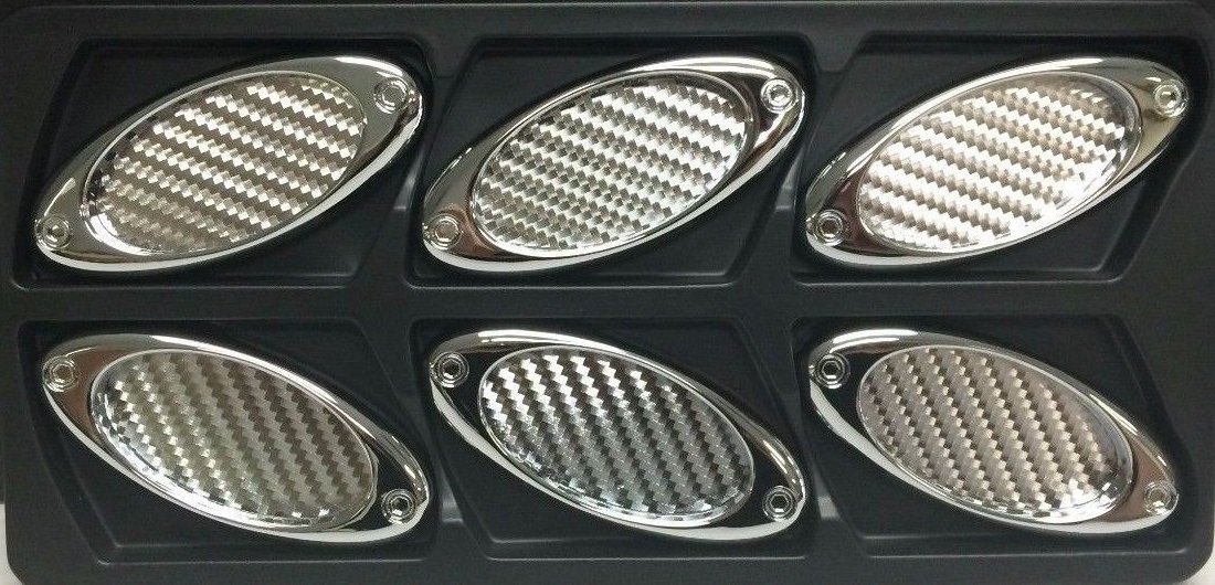 Silver Carbon Fiber Stick-On Oval Style Side Vents 6 Piece Kit - Click Image to Close